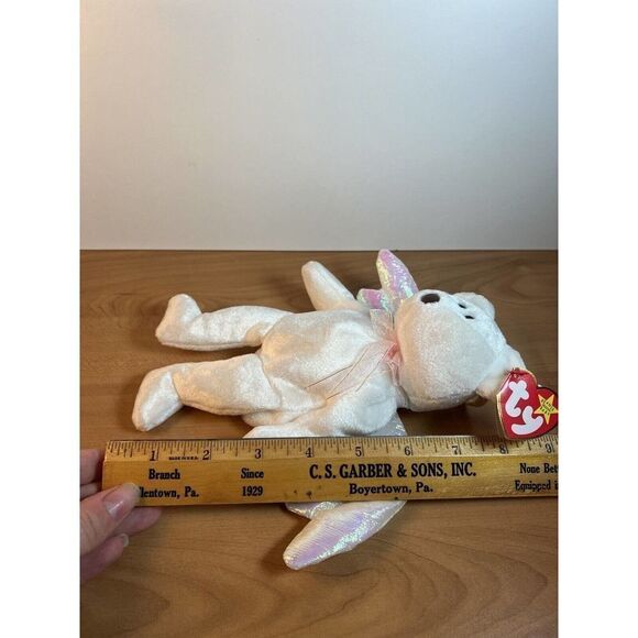 Retired Ty Beanie Babies Halo the Angel Bear Toy With Brown Nose, 1998 - Picture 9 of 9